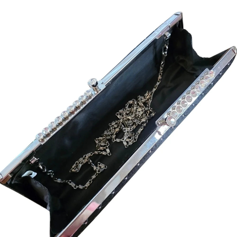 💎 Elegant Black Rhinestone Clutch Purse – Formal Evening Bag with Chain Strap